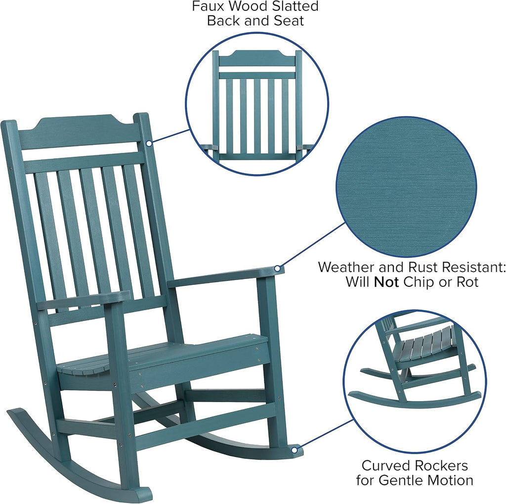 Flash Furniture Winston All-Weather Poly Resin Rocking Chair in Teal