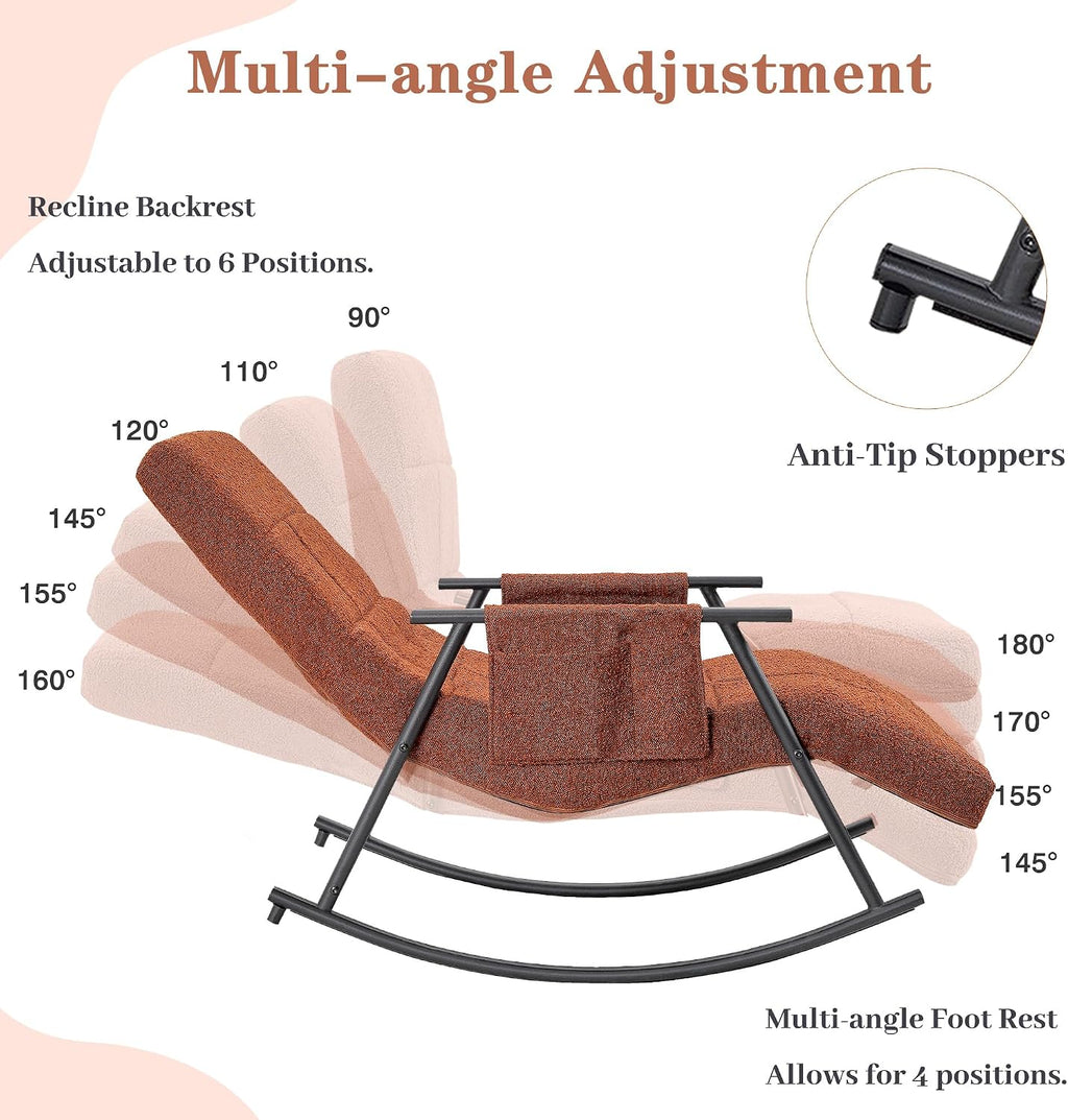 VECELO High Back Nursery Rocking Chair with Foot Rest, Teddy Upholstered Reclining Glider Rocker, Comfy Armchair Padded Seat Removable Side Pockets for Living Room, Bedroom, Balcony