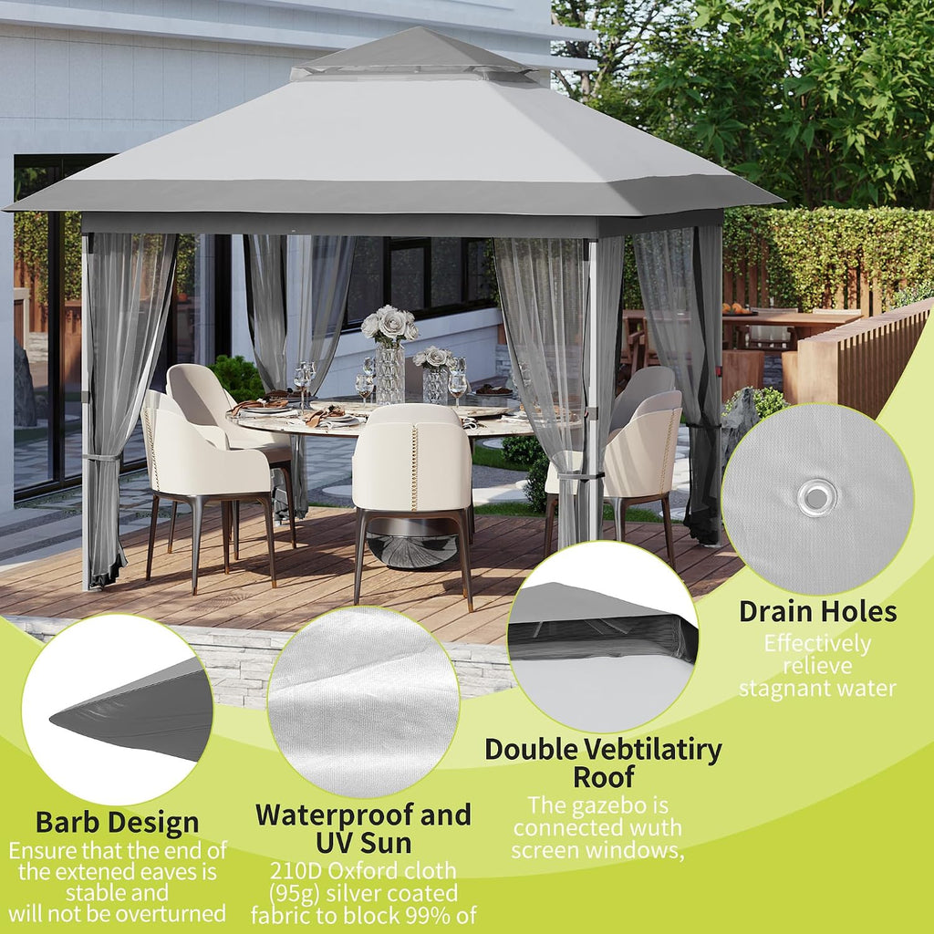 Pop Up Gazebo, 12X12 Outdoor Canopy Tent With Mosquito Netting, Pop Up Canopy Tent With Curtains/Adjustable Height/Wheeled Carrying Bag for Patio Garden Backyard Lawn