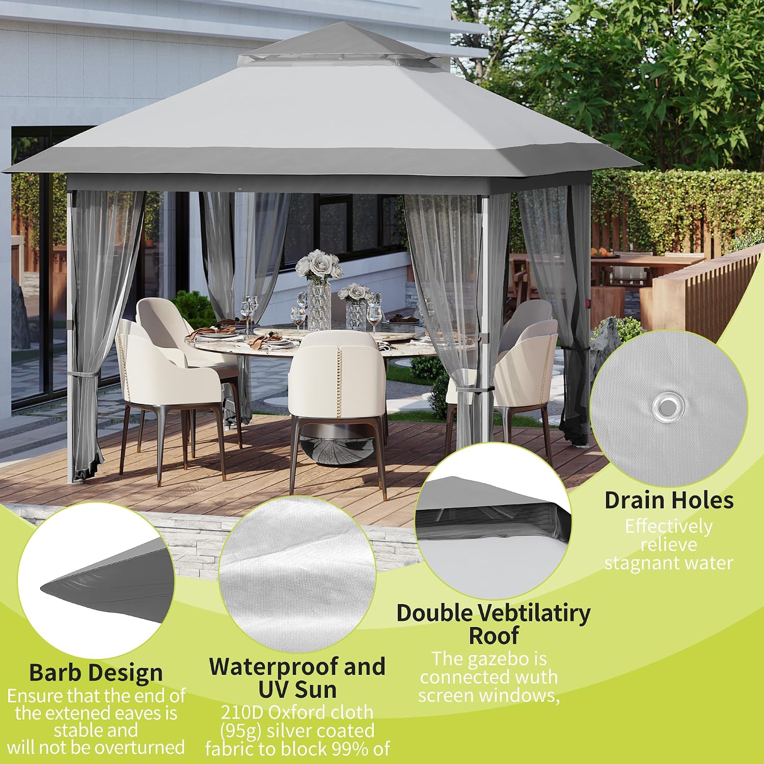 Pop Up Gazebo, 12X12 Outdoor Canopy Tent With Mosquito Netting, Pop Up Canopy Tent With Curtains/Adjustable Height/Wheeled Carrying Bag for Patio Garden Backyard Lawn