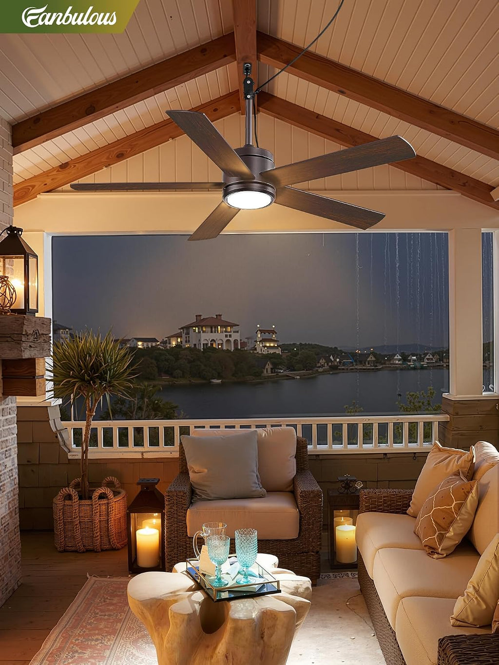 52 In Outdoor Ceiling Fan Hanging Fan Outdoor Ceiling Fans, Waterproof, with Light, Remote, 52 In, Wet Rated, IP65, 6 Speed, 3CCT, Plug in, for Patios, Porch, Gazebo, Oil-Bronze