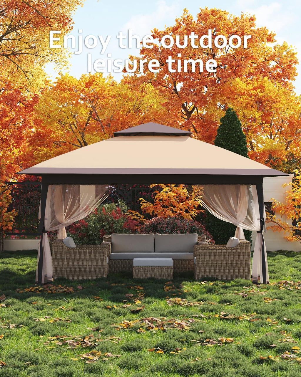 13x13 Canopy Tent, Pop Up Gazebo with Mosquito Netting, Outdoor Gazebo with 4 Sandbags & Wheeled Bag, pop up Canopy for Backyard & Patio Furniture, Patio, Deck