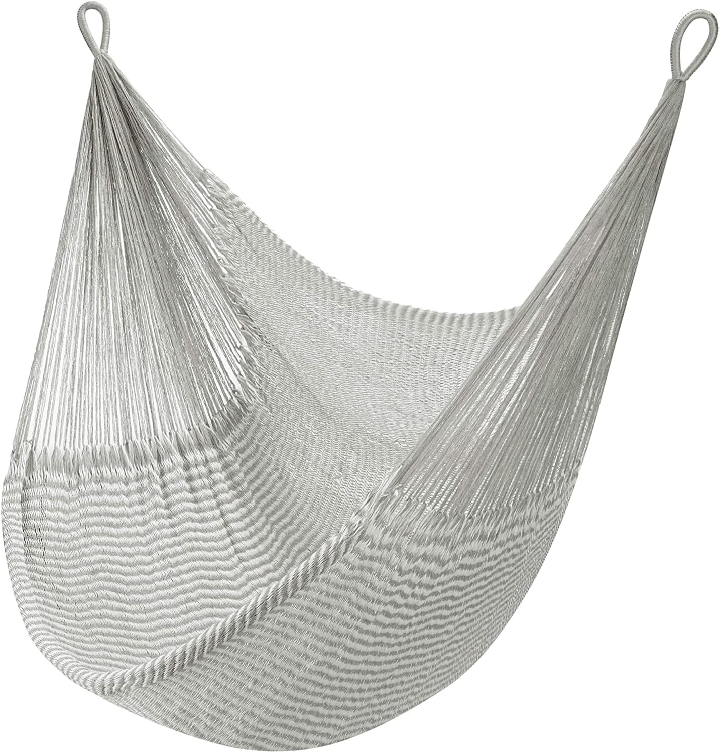 Handwoven Hanging Chair by Yellow Leaf Hammocks - Fits 1 Person, 330lb Max - Kick Back for Full-Body Recline - Weathersafe, Ultra Soft, Hang Anywhere - Color: Stripe Grey - White