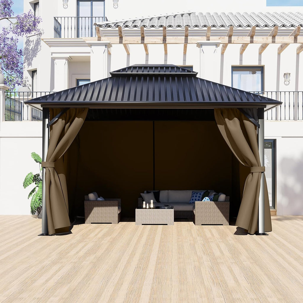 BPS 12' x 16' Gazebo Privacy Curtains with Double Zipper, 4-Panels Side Wall Universal Gazebo Side Panels Replacement for Patio, Outdoor Canopy, Garden and Backyard (Curtain Only)