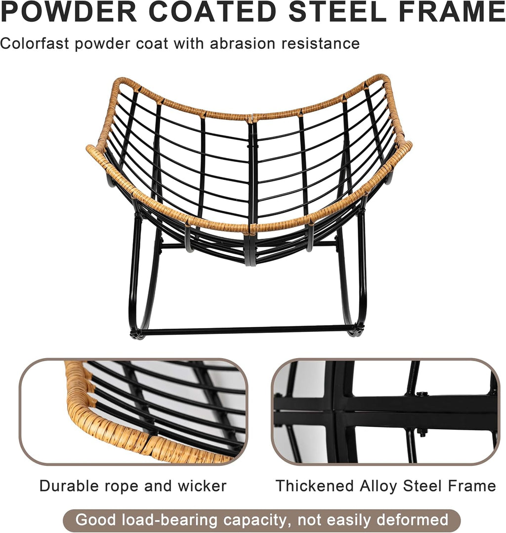 Outdoor Egg Rocking Chair, Indoor Papasan Rocking Chair with Thick Cushion, Modern Lounge Rocker for Balcony, Living Room, Bedroom, Porch, Lawn, Garden (Gray)
