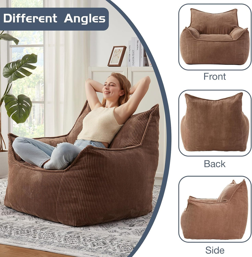 EBENCHICO Giant Bean Bag Chair Sofa for Adults Teens, Comfy Corduroy Large Bean Bag Chairs with Armrests for Bedroom Living Room, Adult BeanBag Lazy Sofa Couch Chairs with Filler Included