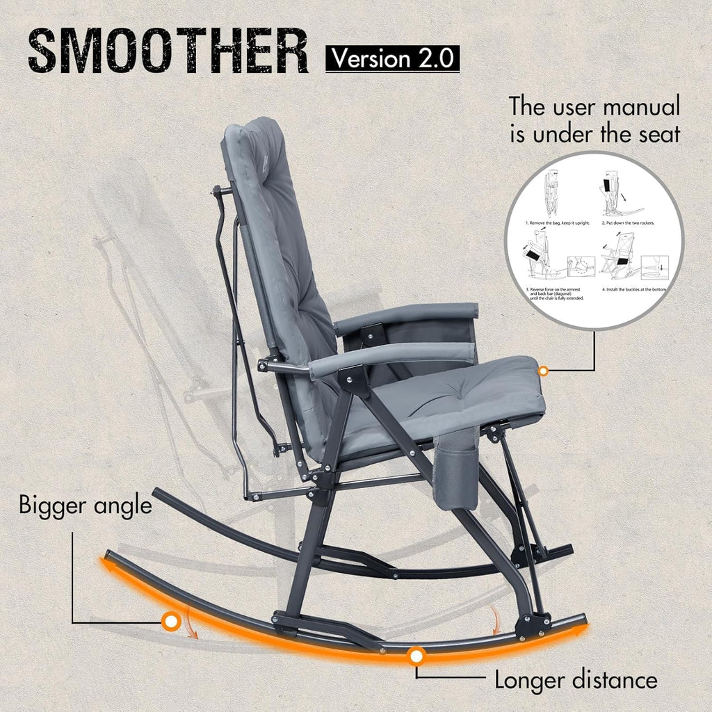 Portal Folding Rocking Camping Chair Outdoor - Thick Padded Rocking Recliner Chair Portable Camping Rocker for Patio Front Porch Backyard Lawn Living Room, Supports 400 LBS