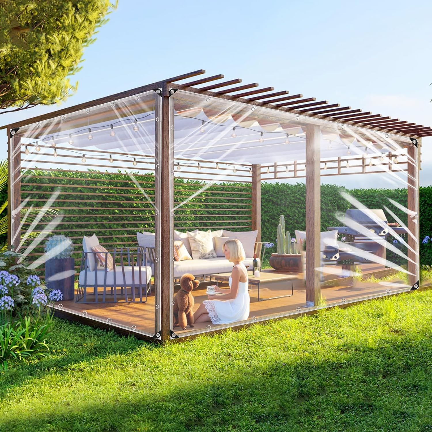 10x20 Ft Clear Tarps Heavy Duty Waterproof, 20mil Clear Vinyl Patio Enclosure, PVC Plastic Transparent Tarpaulin with Grommets for Outdoor Porches, Pavilion Rain Shield, Winter Rainproof Canopy Fabric