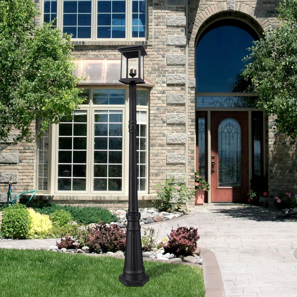 Treekee Outdoor Post Light, 21'' Lamp Post Light Fixture, 3-Light Modern Waterproof Outside Post Lantern Column Lights, Exterior Pole Lighting Pillar Lantern for Yard Garden