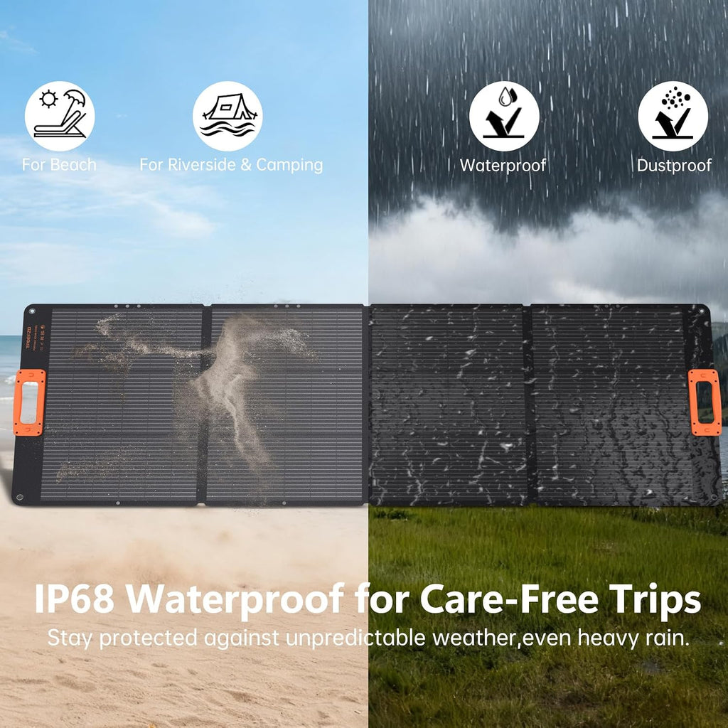200W Portable Solar Panel Charger,Foldable Solar Panel for Power Station,QC3.0 USB-A &Type-C Output,25% High Efficiency,IP68,Integrated Design Sturdy Durable ETFE for Outdoor Camping,RV,Trip