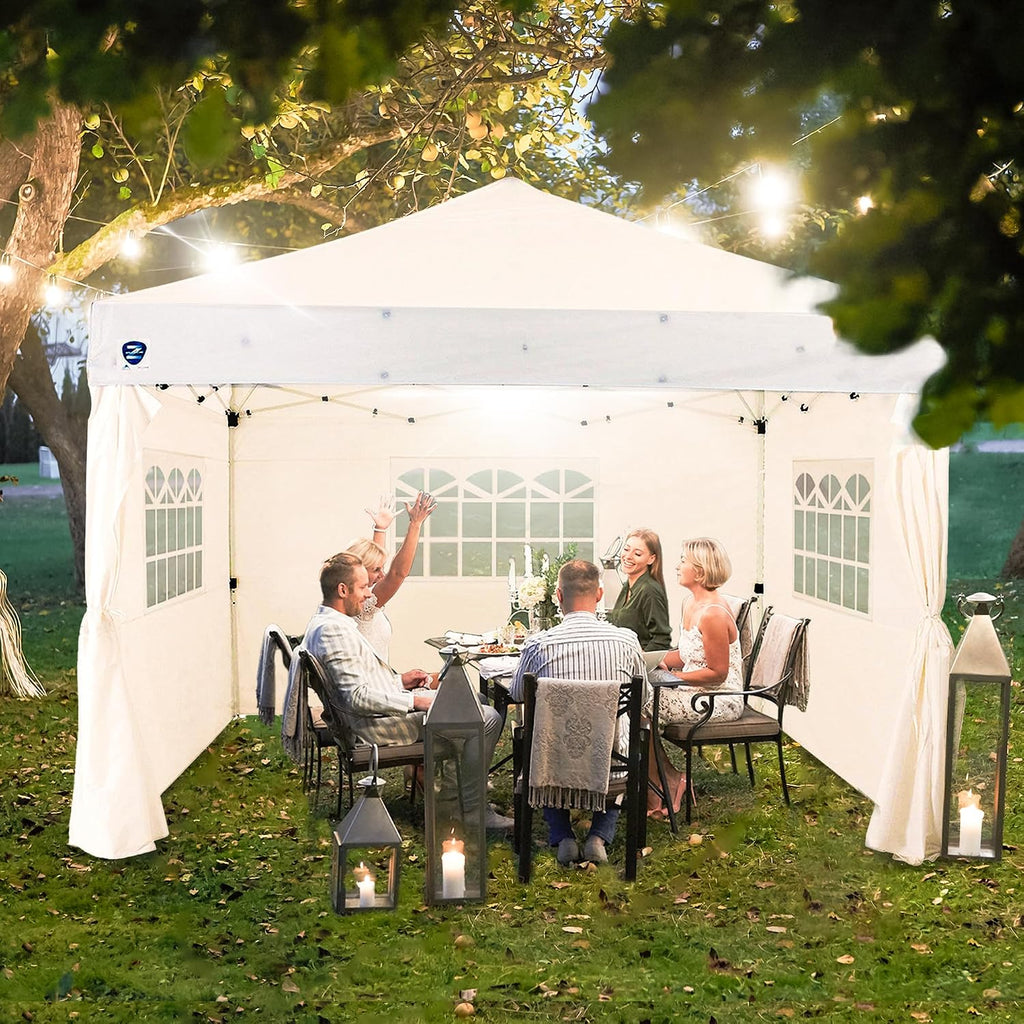 Z-Shade Venture 12 x 10 Foot Lawn Garden Event Outdoor Pop Up Canopy Gazebo Portable Shelter Tent with Walls and Windows, White
