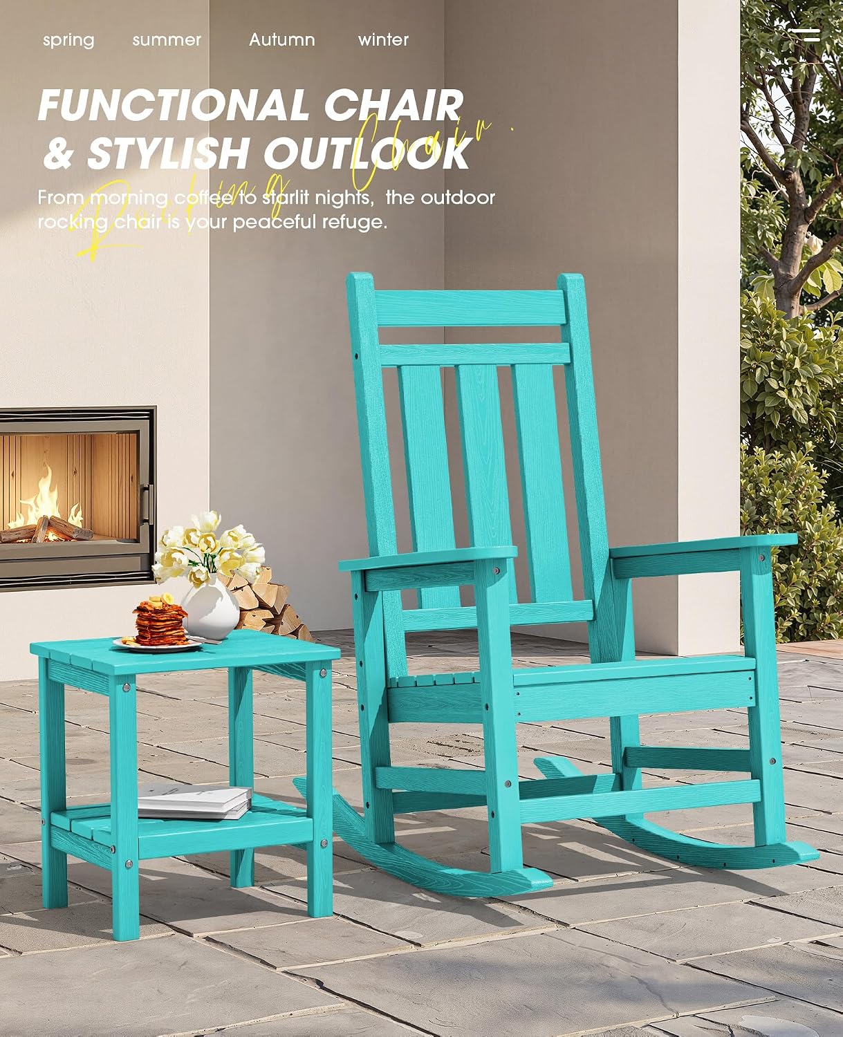 KINGYES Oversized Outdoor Rocking Chair Set of 2, All-Weather Patio Rocking Chairs for Porch, HDPE Outdoor Patio Rockers with High Back & Wide Seat for Garden, Lawn, Aruba