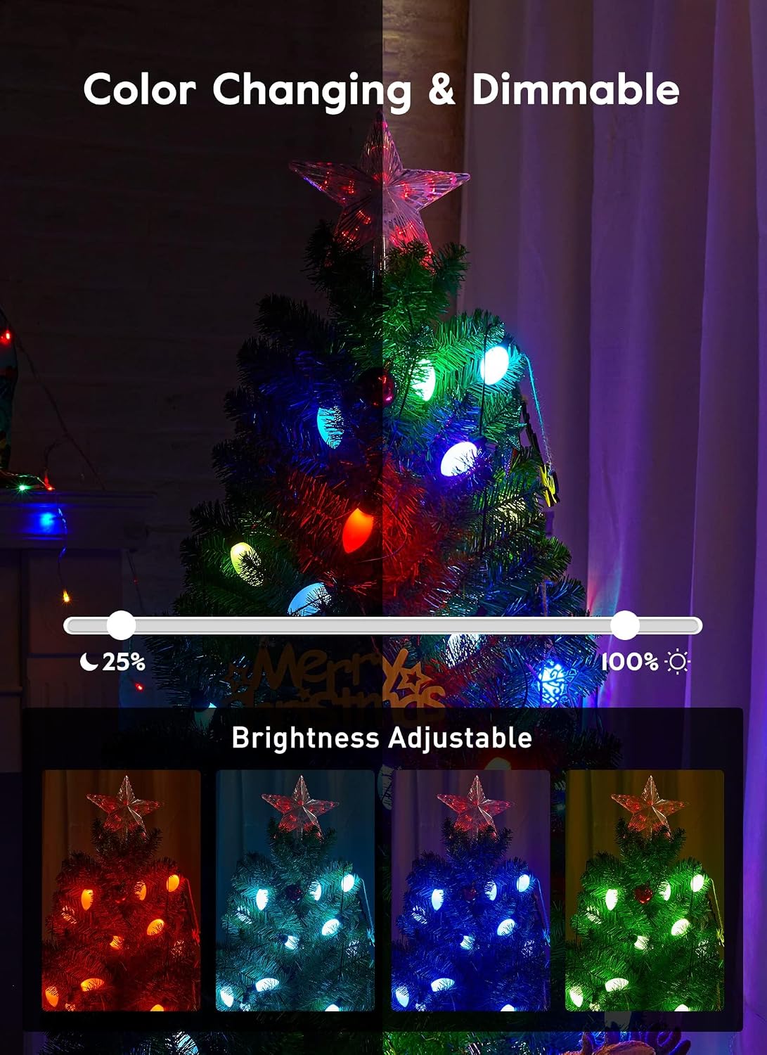 Brightown C9 LED Christmas Lights Outdoor, 150 LED RGB Smart Christmas Tree Lights with Music Sync APP Controlled, Waterproof Connectable C9 String Light for Indoor House Party Patio Garden Decor