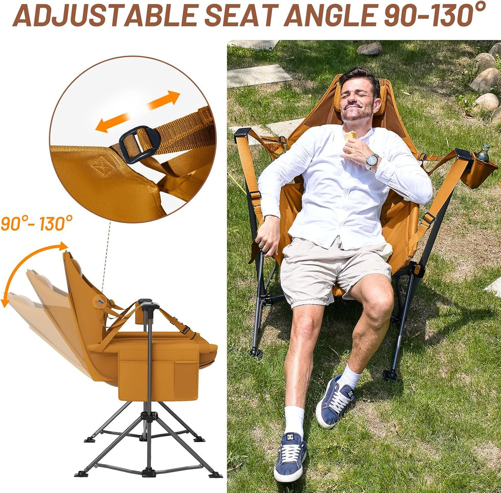 Timber Ridge Hammock Camping Chair with Adjustable Backrest, Heavy Duty Folding Hammock Chair Supports 300lbs, Portable Hammock Chair for Camping, Travelling and Patio, Orange 2 Pack