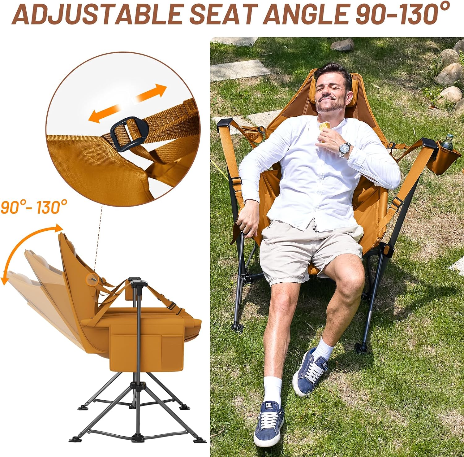 Timber Ridge Hammock Camping Chair with Adjustable Backrest, Heavy Duty Folding Hammock Chair Supports 300lbs, Portable Hammock Chair for Camping, Travelling and Patio, Orange 2 Pack