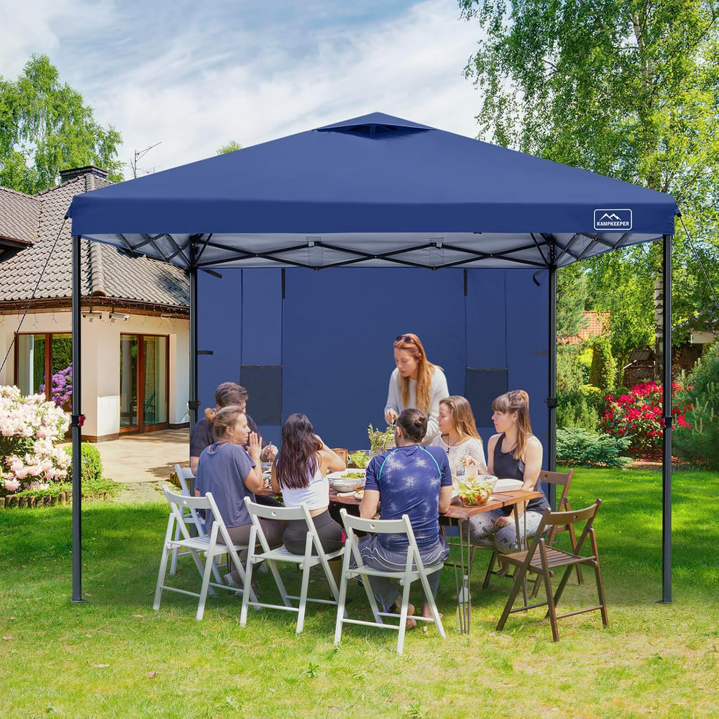 KAMPKEEPER 10x10 Easy Pop Up Canopy Tent with Sidewalls, Instant Outdoor Shade Shelter with Removable 10FT Sun Walls, Quick Setup Waterproof and UV-Resistant(Navy Blue, 10x10FT with 1 sidewall)