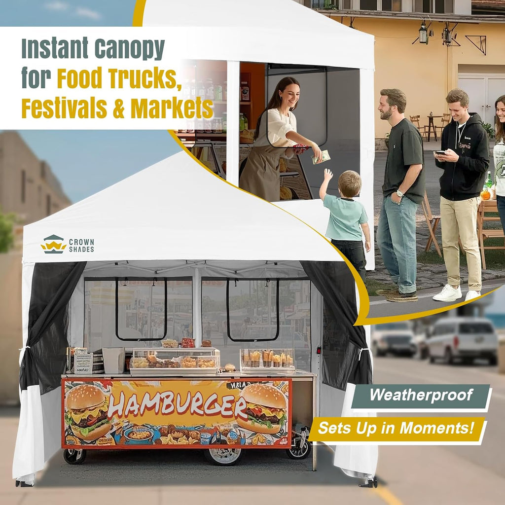 CROWN SHADES Pop Up Canopy Tent with 4 Mosquito Netting, Instant Commercial Tent with 1-Person Setup Patended Centerlock, 400D Silver Coated Fabric, 4' Wheels, Sto'N Go Bag,