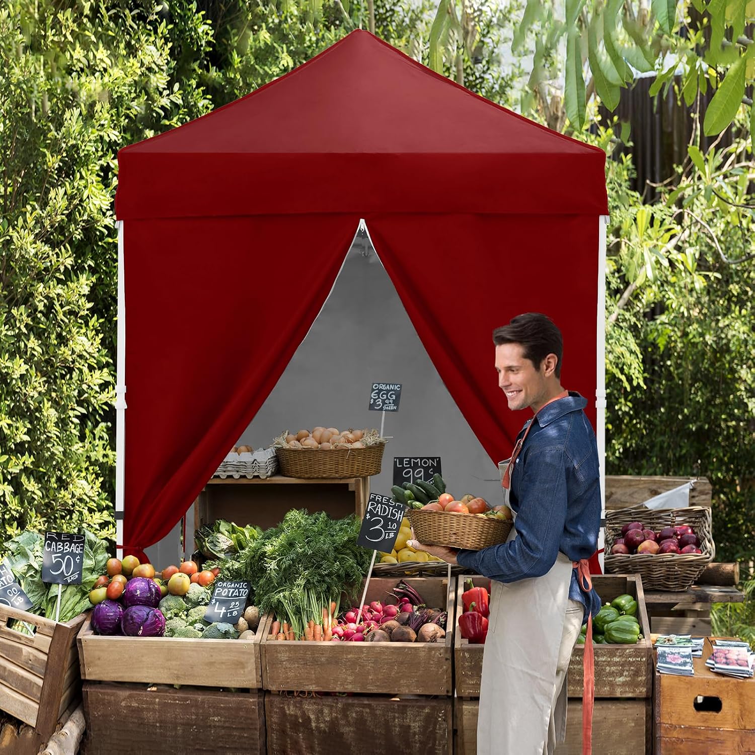 EAGLE PEAK 5x5 Instant Canopy with 4-Side Wall Panels, Small Pop up Portable Canopy Tent with Carry Bag, Light Weight Sun Shelter for Sports, Camping and Beach, Burgundy