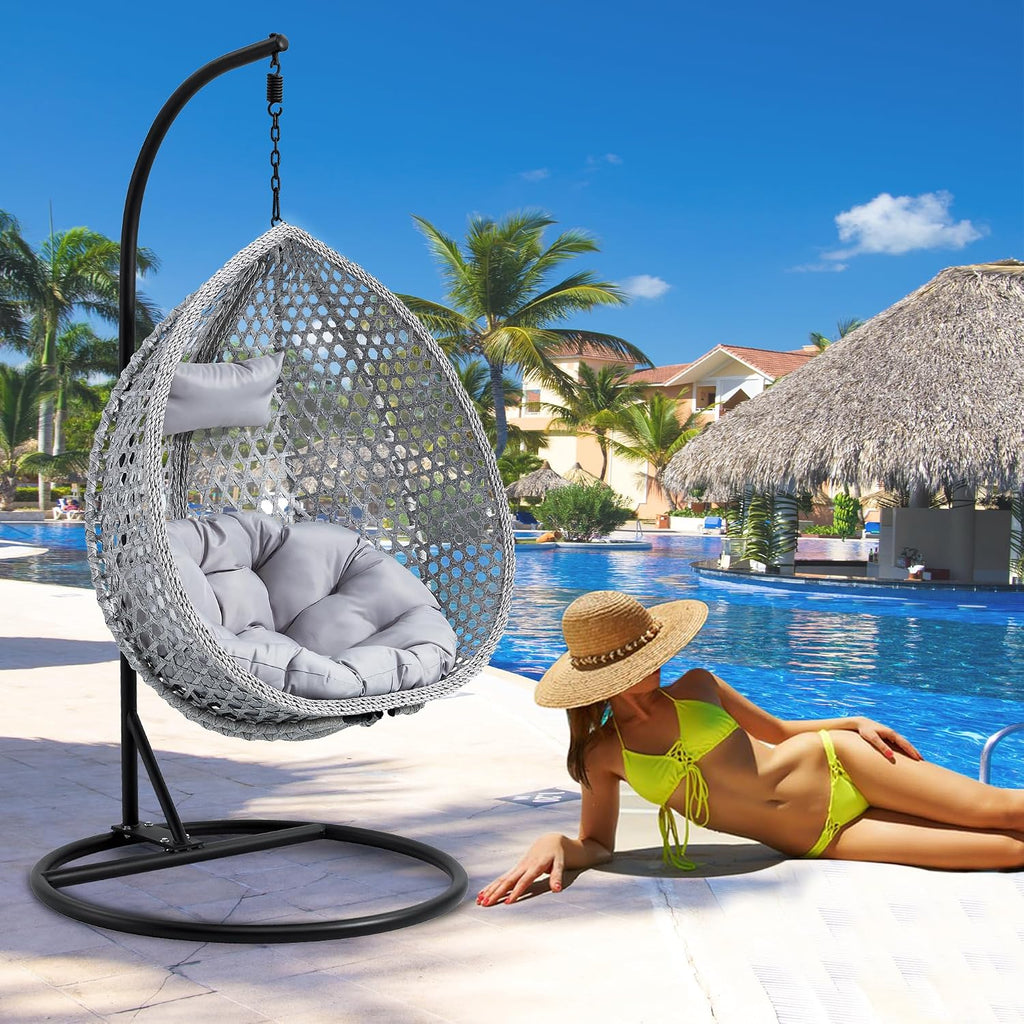 Egg Swing Chair with Stand,Hanging Egg Chair with Cushions and Pillow,Heavy Duty Lounge Basket Chair,Indoor Outdoor Patio Porch Lounge Relaxing Chair for Patio Balcony Backyard,Bedrooms