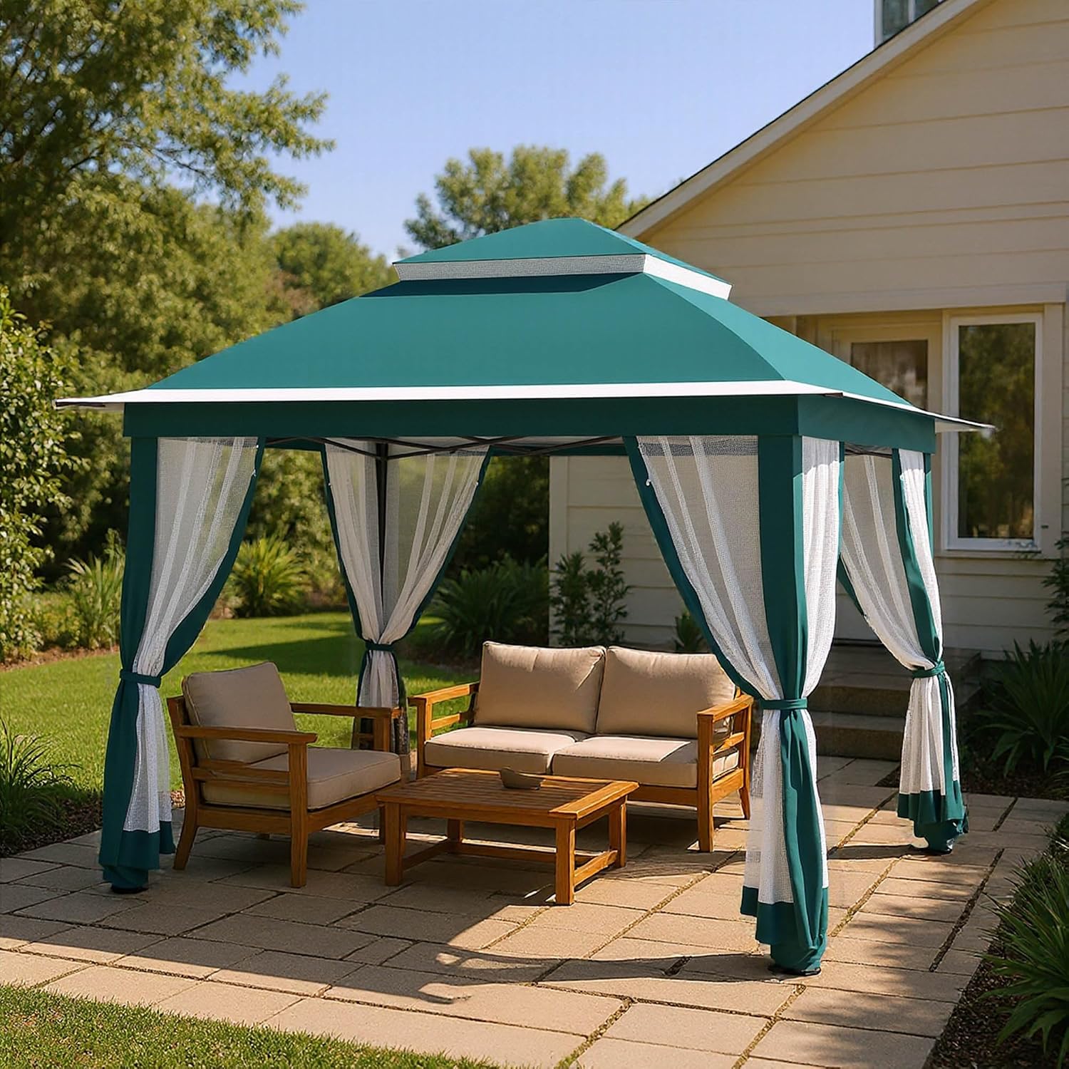 Pop Up Gazebo 11x11, Outdoor Instant Canopy Shelter Tent with Mosquito Netting Metal Frame Storage Bag for Patio Garden Backyard.(Green)