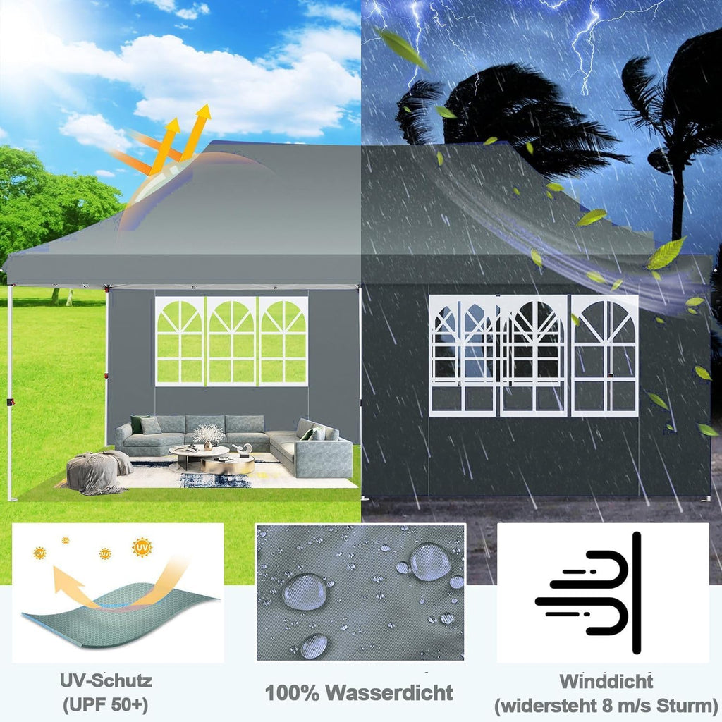COBIZI Canopy 10x20 Pop Up Canopy Tent with 4 Sidewalls, Waterproof Commercial Canopy Ez Outdoor Instant Gazebo UV Protection 50+ Event Shelter, Party Tent for Parties Garden Camping, Grey