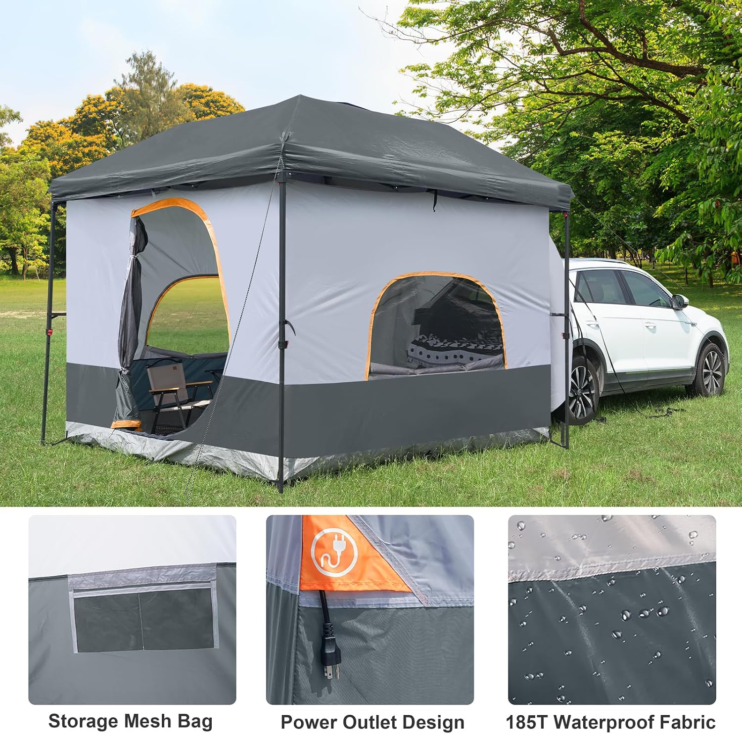 UNP Camping Canopy - Inner Tent - Side Tents - SUV Camping Cube for 10' x 10' Pop Up Canopies (Canopy Pole/Shelter NOT Included) (Grey-SUV Cube Tent)