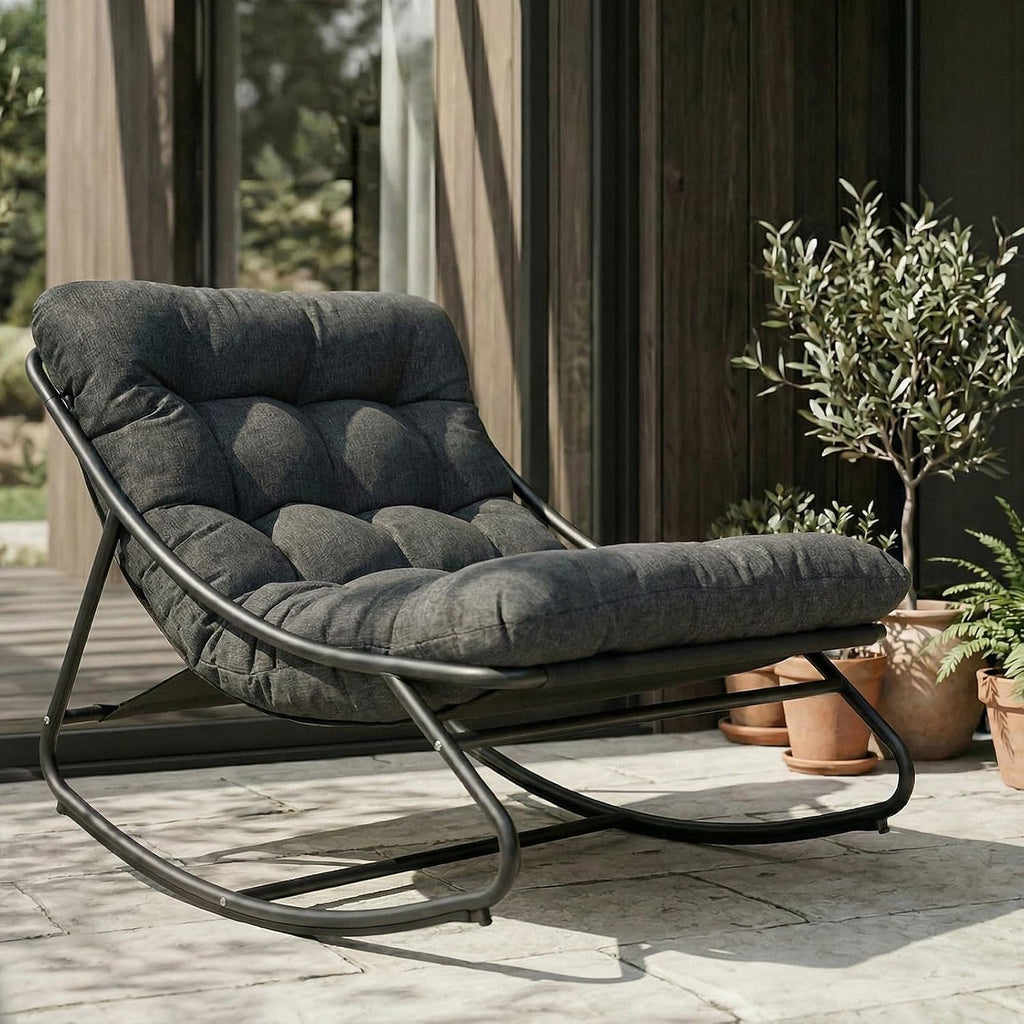 Grand patio Rocking Chair Indoor and Outdoor, Metal Patio Lounge Rocking Chair with Thick Cushion, Comfy Modern Rocker for Living Room Porch Backyard