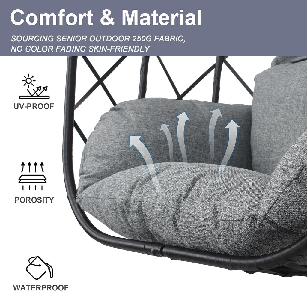 Hanging Egg Chair with Stand Patio Wicker Rattan Swing Chair Hammock Egg Chair for Indoor & Outdoor 400lbs Capacity with Thickened Cushion for Bedroom Balcony Garden