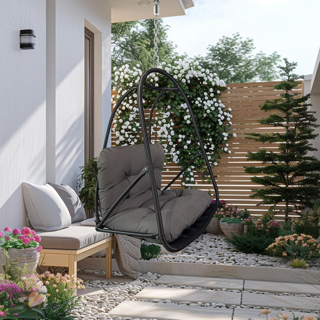JESE Swing Egg Chair Without Stand Foldable Frame Hanging Chairs for Indoor Outside,with UV Resistant Waterproof Cushion&Cup Holder,Swing Hammock Chair for Patio,Bedroom,Balcony,Garden,Backyard,Black