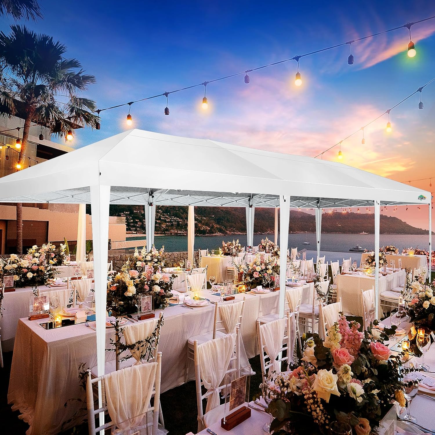 COBIZI 10x30 Pop Up Canopy Tent for Parties with 8 Sidewalls Waterproof Commercial Instant Canopy 10x30 Party Tent for Backyard, Wedding Portable Outdoor Gazebo with Carrybag&4 Sandbags(White