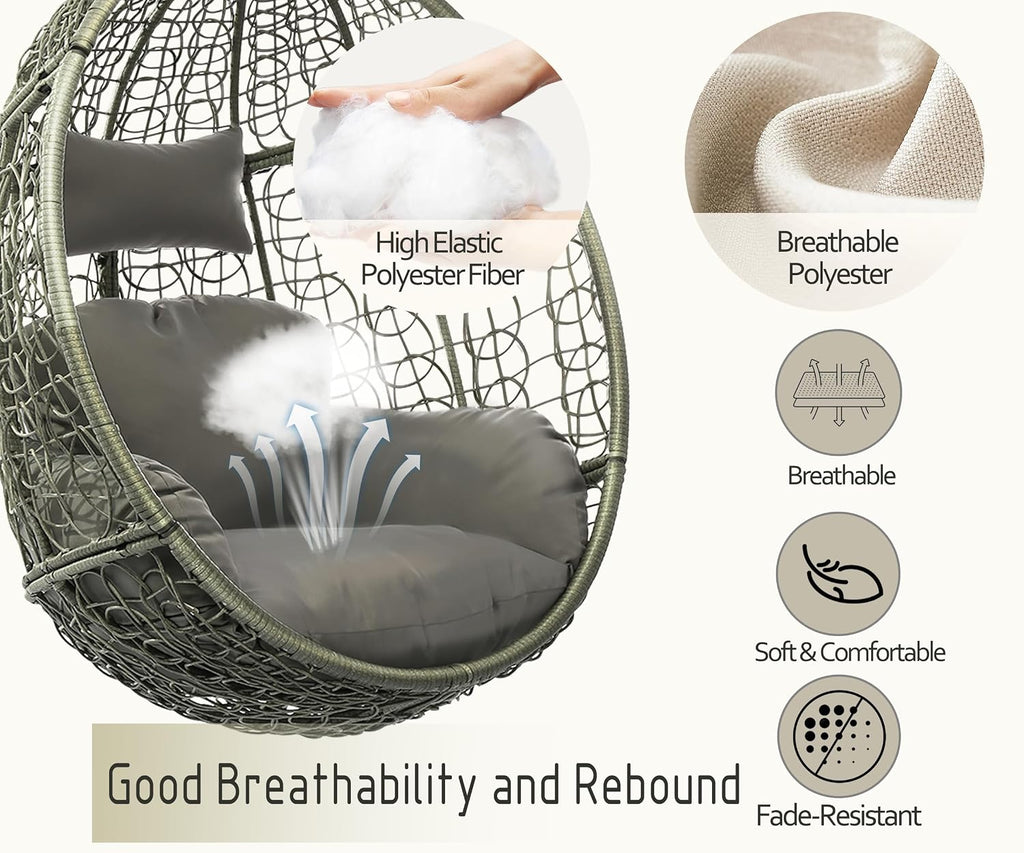 DoubleTT Indoor/Outdoor Egg Chair with Stand, Swing Hammock Hanging Chair Nest Basket, UV Resistant Removable & Washable Cushions,350LBS Capacity for Bedroom, Balcony, Garden