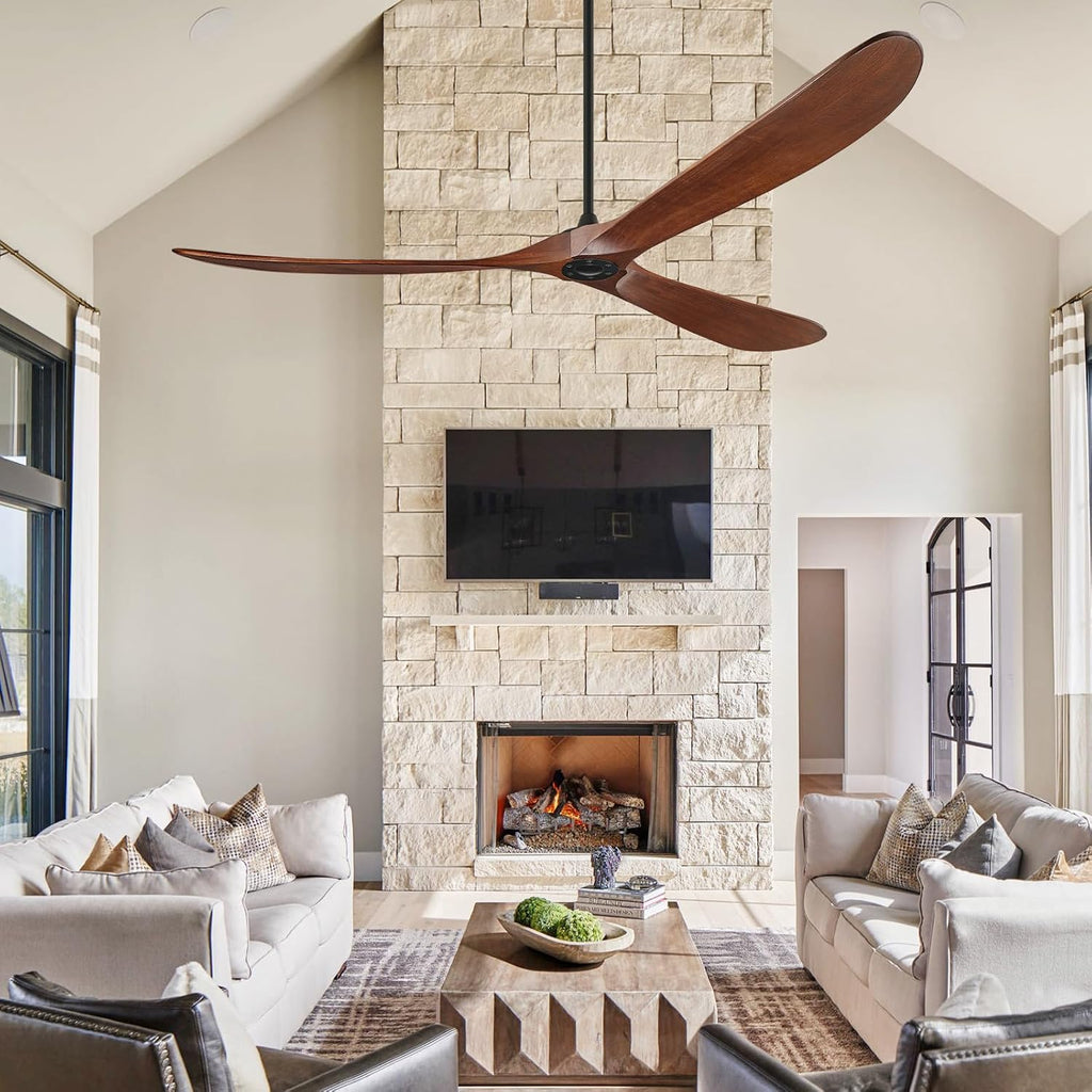 Ceiling Fans No Light, 84 Inch Extra Large Ceiling Fan with Remote, 3 Wood Blades DC Motor, High CFM,Propeller Outdoor Ceiling Fan for Patios Bedroom,Deep Walnut