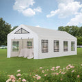 Sunjoy 12 x 30 ft. Party Wedding Tent, Outdoor Heavy Duty Gazebo, Steel Frame PVC Canopy Carport with 8 Side Removable PE Windows and 2 Roll-up Side Walls, White