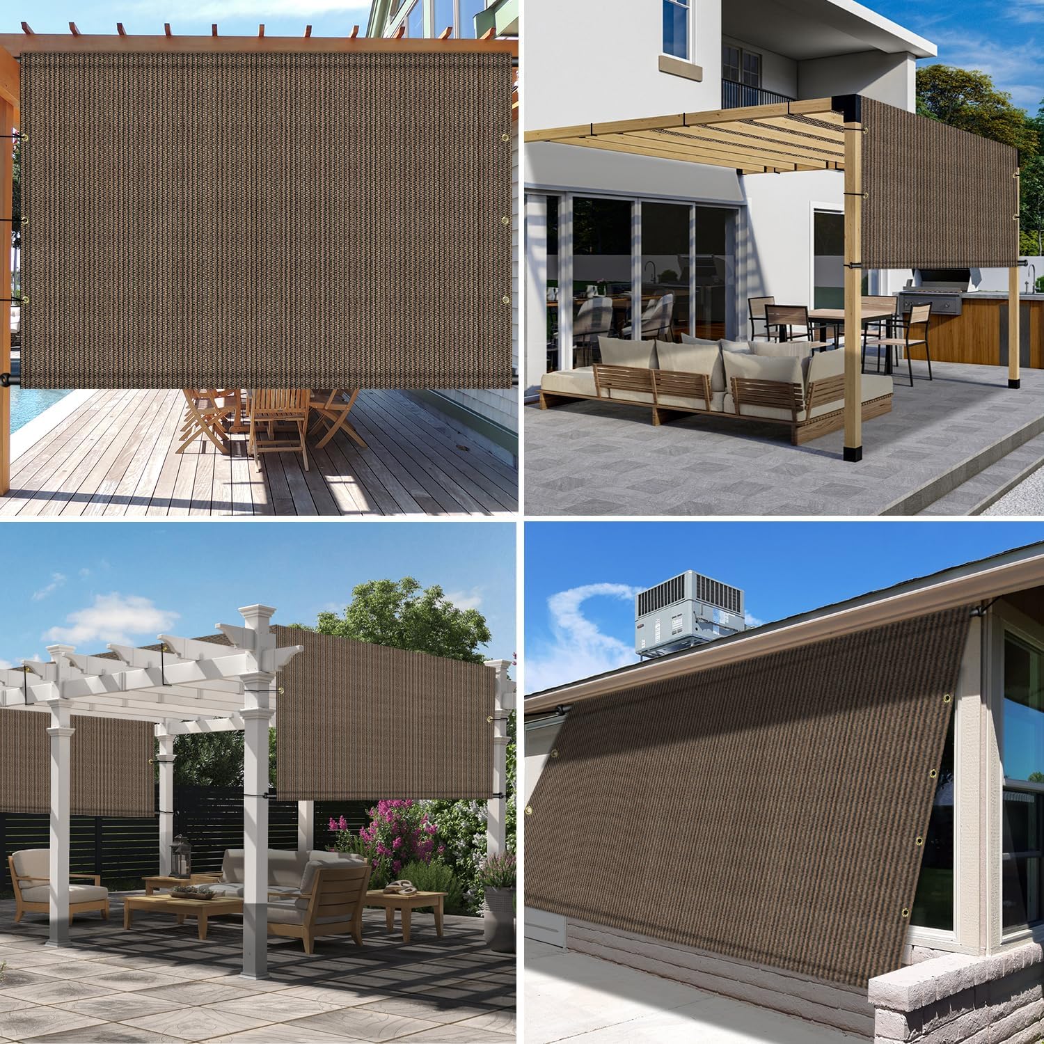 10' x 4' Universal Pergola Shade Cover Replacement Canopy with Grommets Weighted Rods Permeable for Outdoor Patio Porch Backyard Gazebo Brown