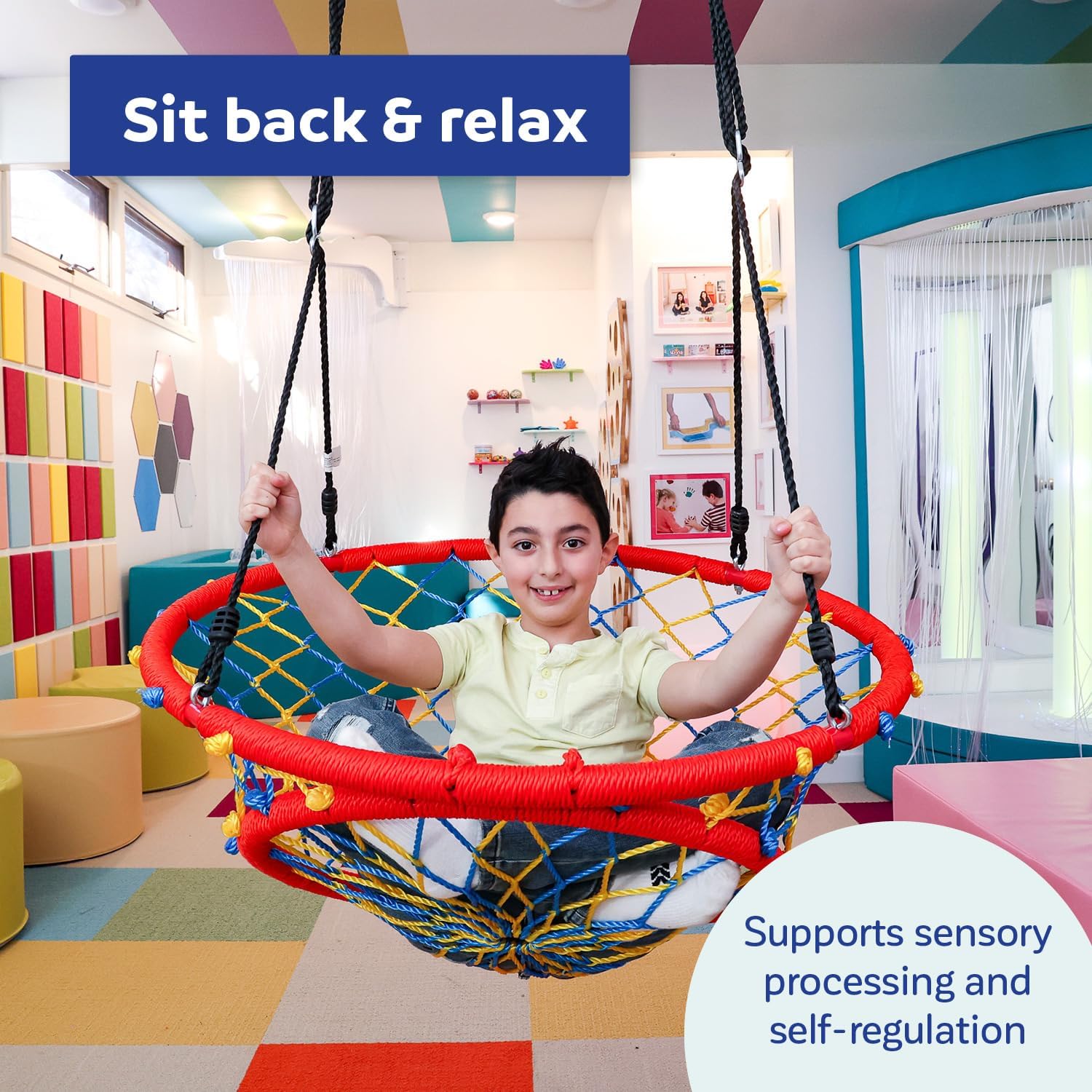 Fun and Function - Web Chair Swing - Indoor/Outdoor Swing for Kids - Hanging Spider Net Swing Chair - Web Swing for Tree, Playground, Ceiling or Frame - Up to 220 lbs
