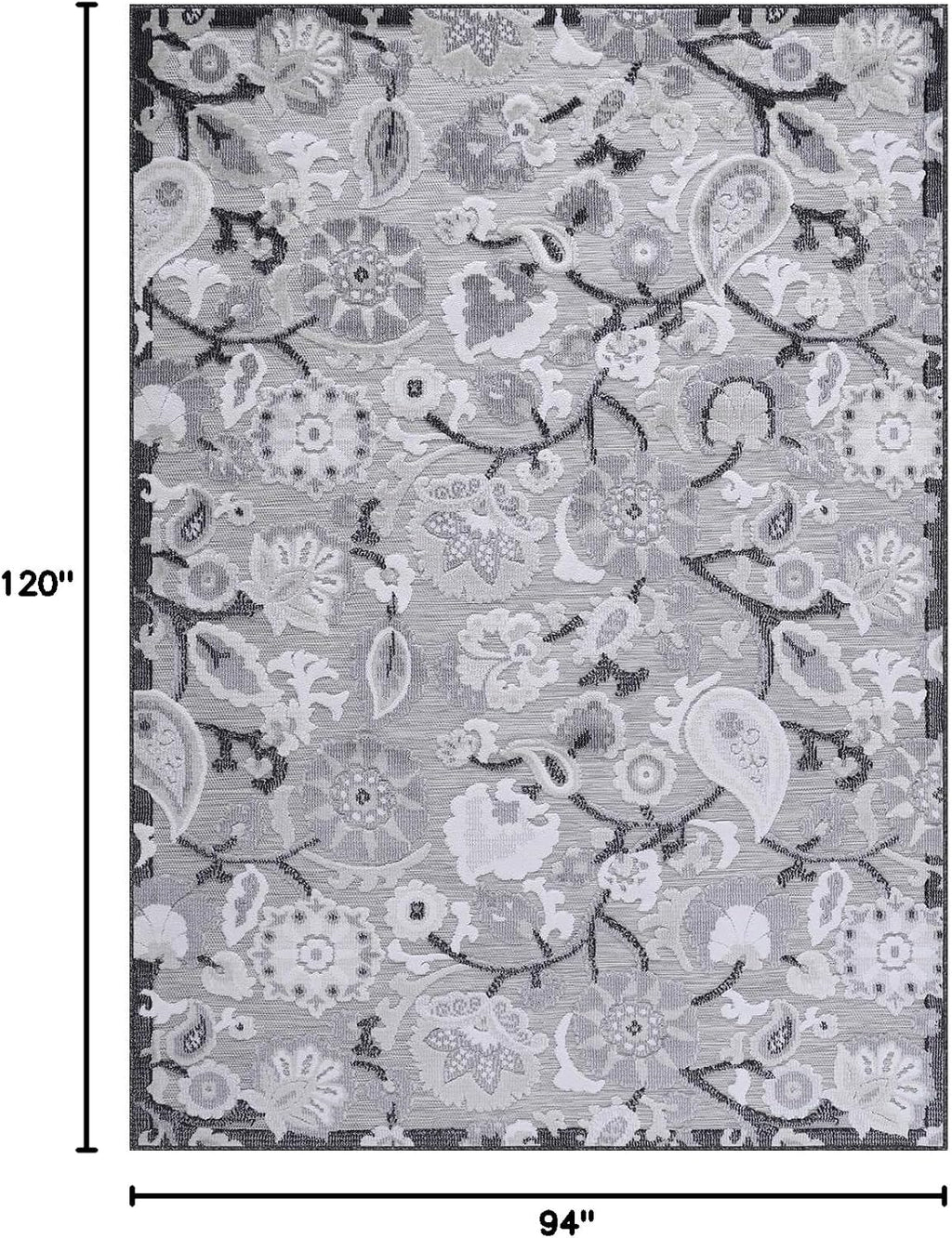 Luul Home Floral Indoor Outdoor Rugs 8x10 Large Area Rug for Living Room, Patio Decor, Kitchen, and Entryway Rug, Washable Stain Resistant Outside Carpet Gray 8 x 10