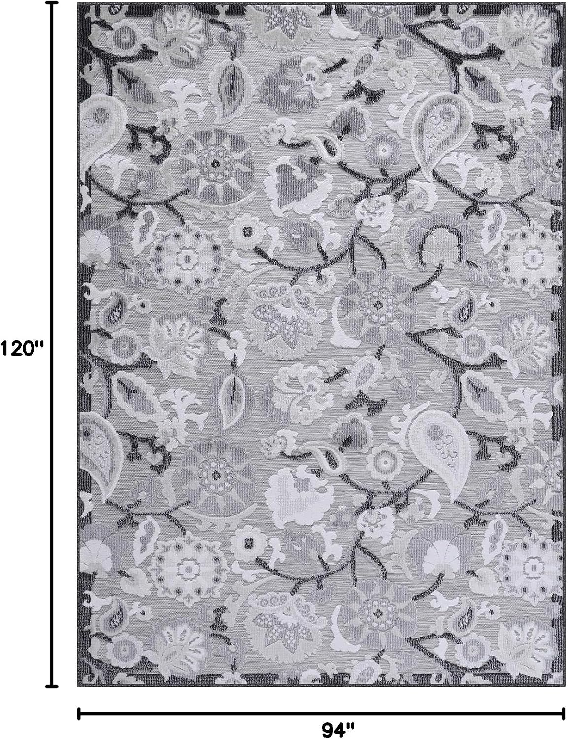 Luul Home Floral Indoor Outdoor Rugs 8x10 Large Area Rug for Living Room, Patio Decor, Kitchen, and Entryway Rug, Washable Stain Resistant Outside Carpet Gray 8 x 10