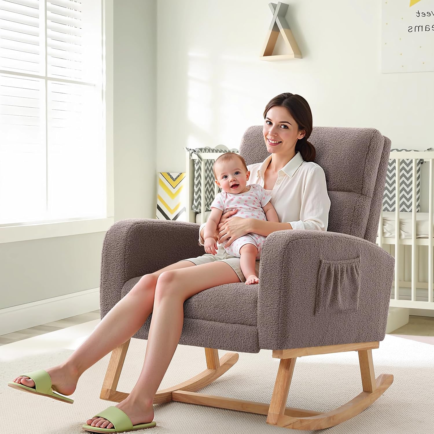 HCHAIRH Rocking Chair Nursery with Foot Rest, Nursing Rocking Chairs for Mom Nursery, Teddy Rocker Glider with High Backrest for Living Room, Bedroom, Coffee