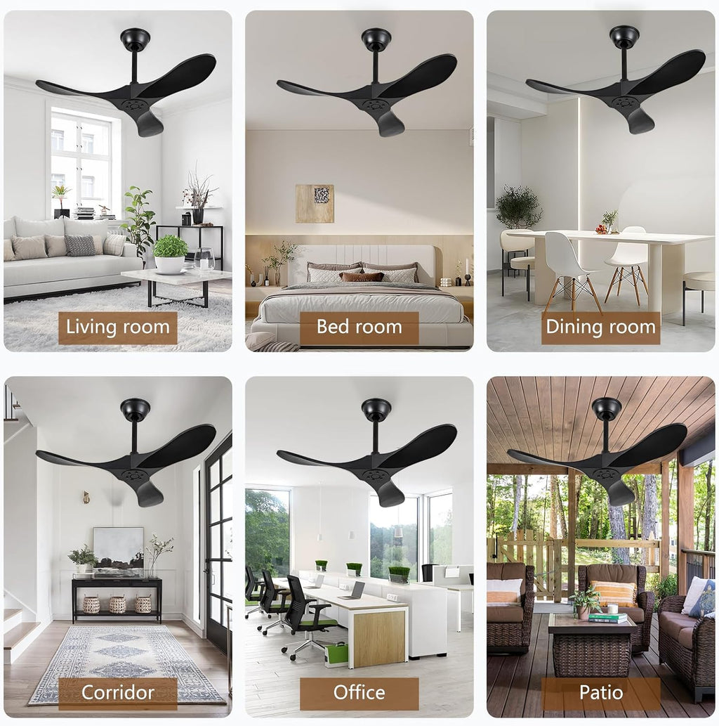 36 Inch Black Ceiling Fan No Light,Small Ceiling Fans Without Lights, Small Modern 3 Blade Quiet Dc Ceiling Fan For Slanted Ceilings, Rustic Wood Ceiling Fans For Gazebo With Remote
