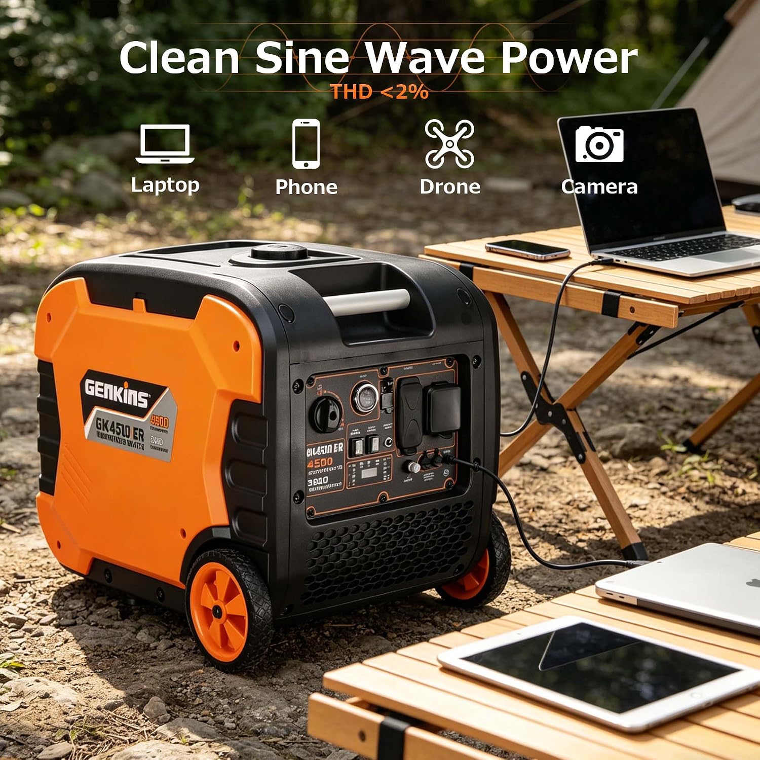 Genkins 4500W Portable Inverter Generator Gas Powered Pure Sine Wave Lightweight Quiet Electric and Remote Start Parallel Capability for Camping RV Home Backup