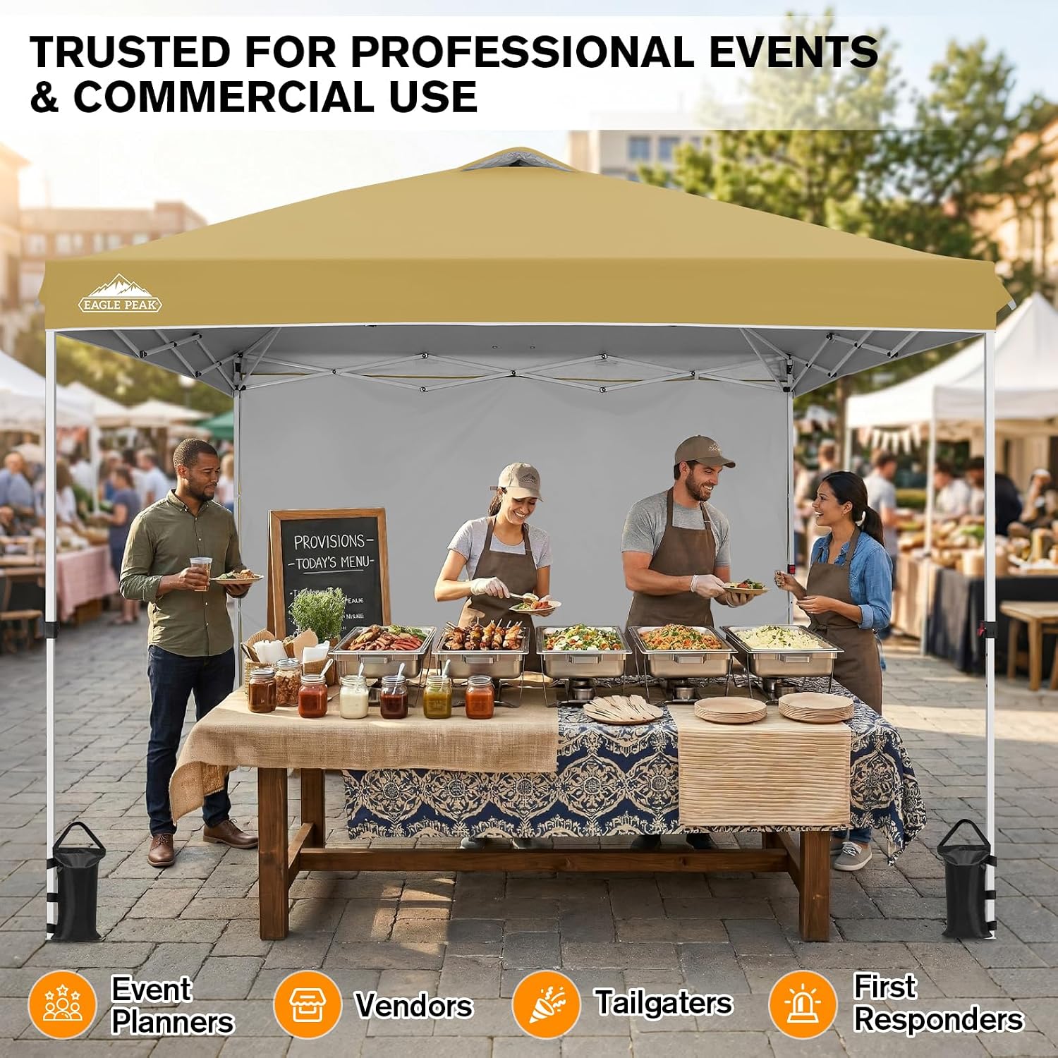 EAGLE PEAK Commercial Canopy 10x10 Pop Up Canopy Tent with 1 Sidewall, Easy Setup Heavy Duty Instant Event Shelter for Vendors & Markets, Outdoor Sun Shade, Beige