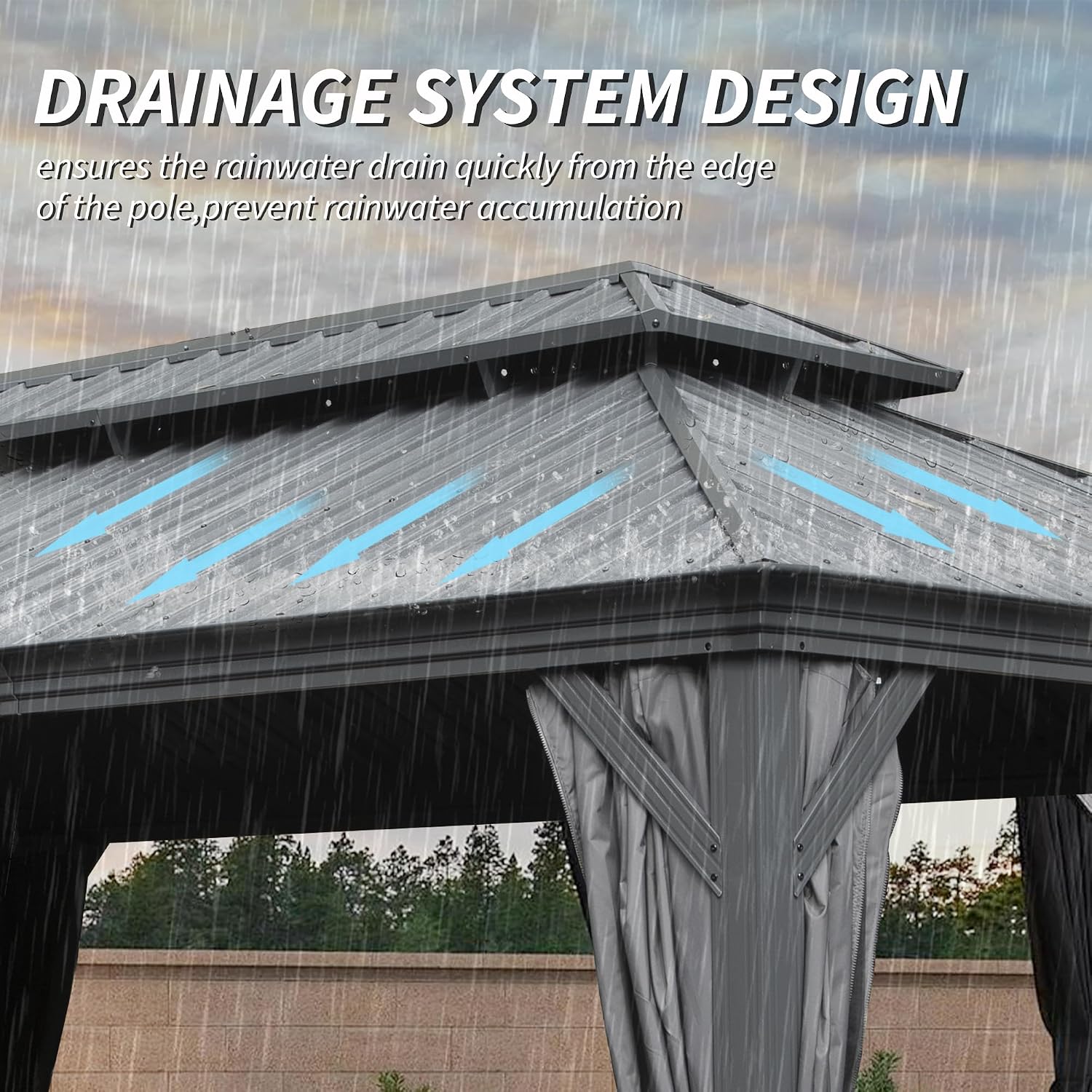 GOWE 14' X 20' Hardtop Gazebo, Upgraded Metal Gazebo with Drainage System, Dual-Layer Galvanized Steel Roof, Curtain and Netting, Outdoor Shelter Canopy for Patio, Garden, and Backyard, Grey