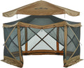 Hike Crew 13' x 13' Screened Roof Pop-Up Gazebo Screen Tent | 6-Sided Outdoor Canopy Shelter w/Roof Cover, Built-in Zippered Panels, Built-in Awning, Stakes, Ropes & Carry Bag | UV Resistant SPF 50+