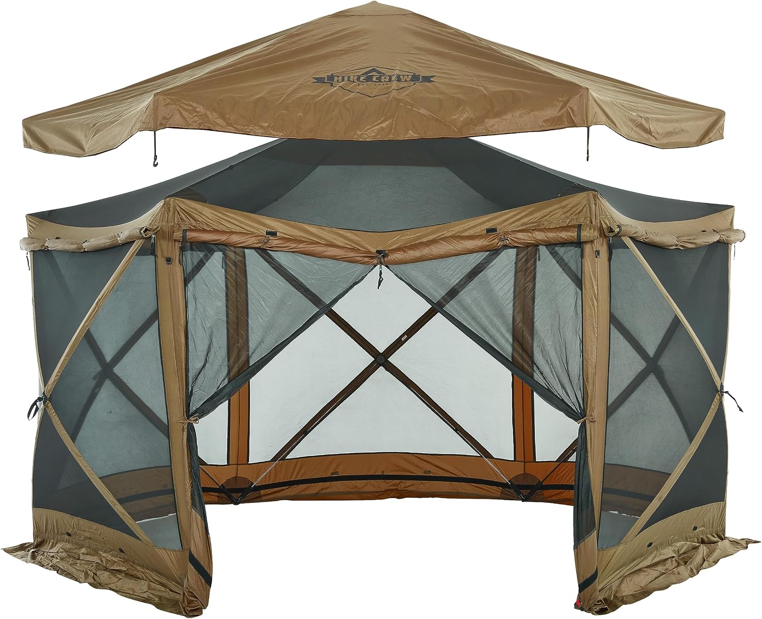 Hike Crew 13' x 13' Screened Roof Pop-Up Gazebo Screen Tent | 6-Sided Outdoor Canopy Shelter w/Roof Cover, Built-in Zippered Panels, Built-in Awning, Stakes, Ropes & Carry Bag | UV Resistant SPF 50+