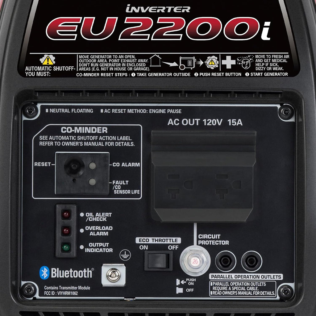 Honda EU2200i 2200 Watt Inverter Generator, Super Quiet 120V Gas Powered Portable Generator for Camping or Home Backup Power Supply, Up to 8.1 Hour Run Time (EU2200ITAG)