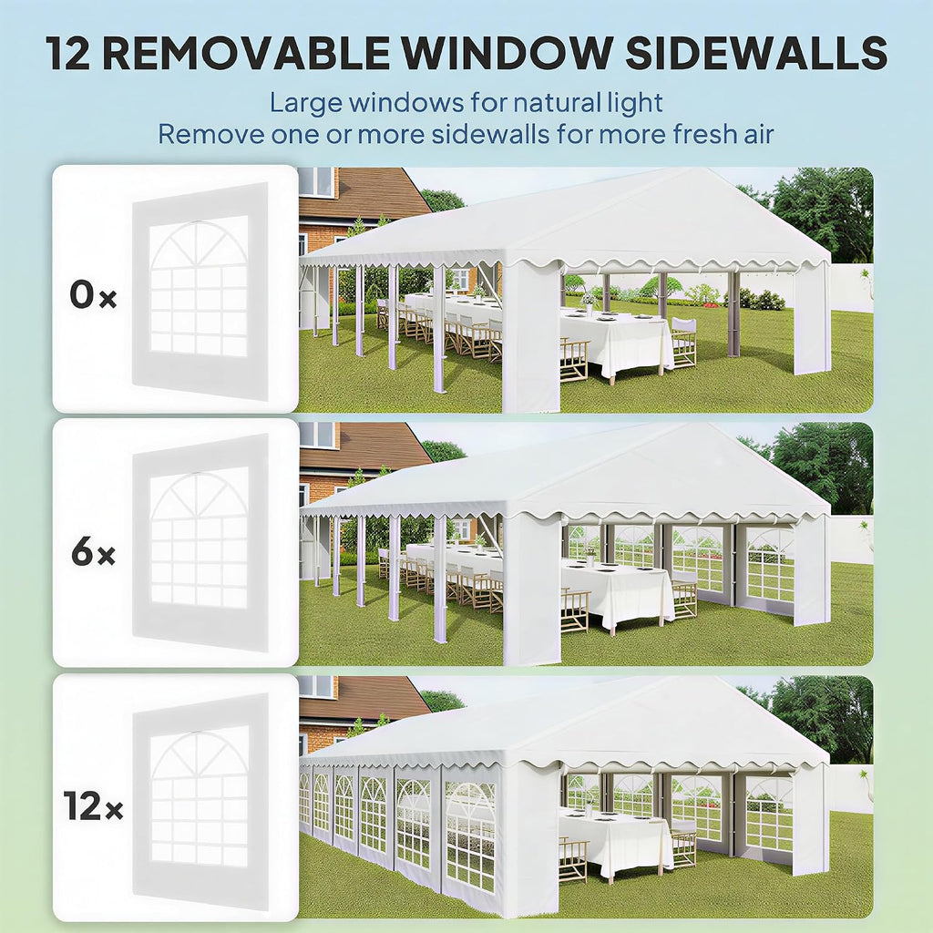 Outsunny 20' x 40' Heavy Duty Party Tent, Large Outdoor Canopy Tent Event Shelter with Removable Sidewalls, 12 Windows & 2 Doors, Tents for Wedding, Parties, BBQ, Events, White