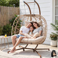 NICESOUL Oversized 2 Person Double Egg Chair Indoor Outdoor, Wide Large Swing Chair with Stand, All-Weather Patio Hanging Egg Hammock Seating, Sturdy Porch Swings for Backyard, Cream with Cover