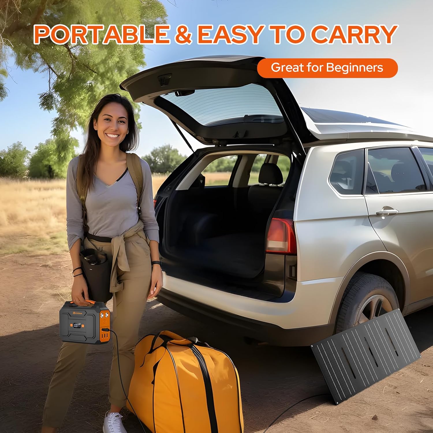 Portable Power Station with Foldable 40W Solar Panel, 100W Solar Powered Generator with Panels, AC Outlet Camping Solar Power Bank 146Wh DC Battery Pack for Smart Device RV Outdoor Power Outage
