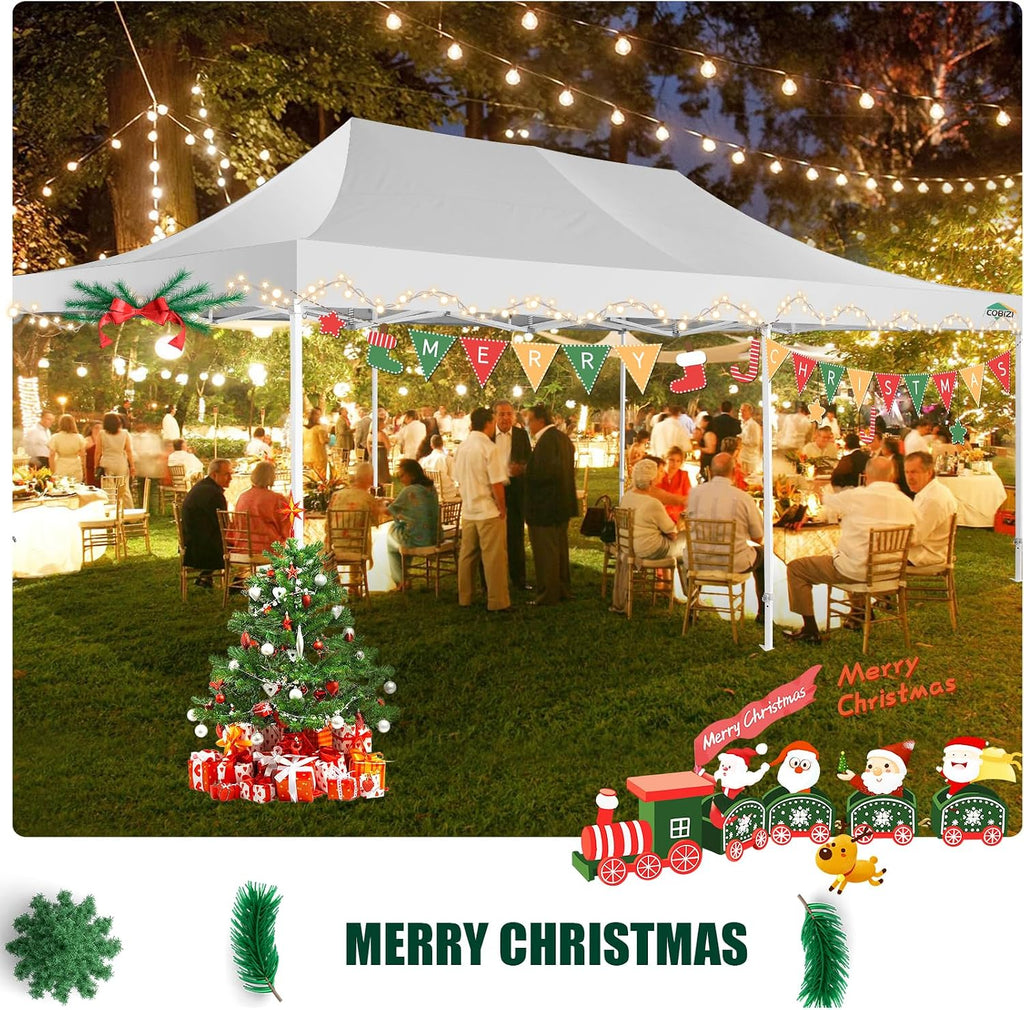COBIZI 13x26 Heavy Duty Pop Up Canopy with 6 Sidewalls Party Tent Outdoor Wedding Large Event Tent with Roller Bag for Garden Lawn Waterproof UPF 50+ Easy Up, White (Framework Upgraded)