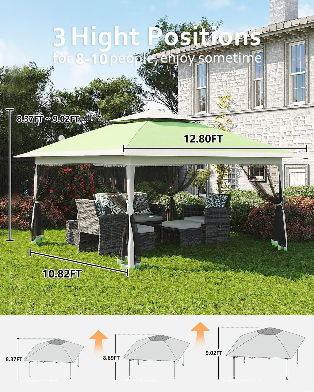 13x13 Canopy Tent, Pop Up Gazebo with Mosquito Netting, Outdoor Gazebo with 4 Sandbags & Wheeled Bag, pop up Canopy for Backyard & Patio Furniture, Patio, Deck